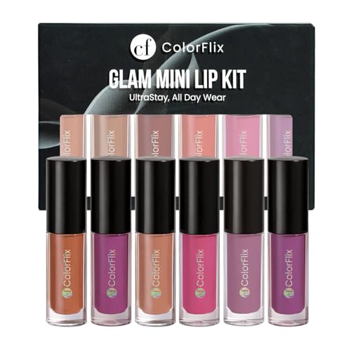 Image of ColorFlix Glam Mini Lip Kit Set of 6, UltraStay Liquid Lipsticks for All Day Wear 2ml Each