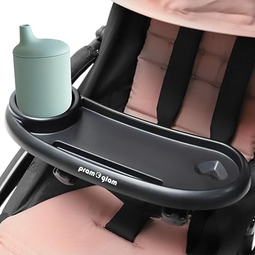 Image of Pramglam Universal Stroller Snack Tray - 3 in 1 Stroller Tray Attachment/Stroller Caddy with Cup Holder and Cell Phone Holder for Parents and Baby.