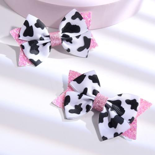 2PCS Cute Moo Cow Print Hair Bows - Clips para niñas miniatura 6