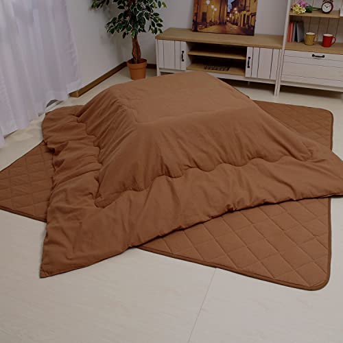 先染めつむぎ織 こたつ布団 正方形 掛け敷きセット 170×170cm ブラウン こたつ掛け布団+こたつ敷き布団 セット