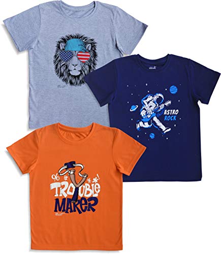 Image of minicult Cotton Boys Half Sleeve Kids Tshirt with Chest Print and Bright Colors(Multicolor)(Pack of 3)