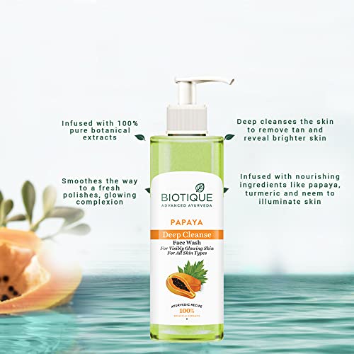 Biotique Papaya Deep Cleanse Face Wash | Gentle Exfoliation | Visibly Glowing Skin | 100% Botanical Extracts| Suitable for All Skin Types | 200ml