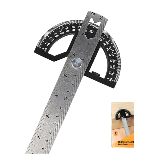 FEMONGY Transportador de angulos, Goniometro, Regla metalica, Marcador y regla de medición ajustables para carpintería, Para la escuela, el escritorio, pintura, dibujo y dibujo, negro, 20cm
