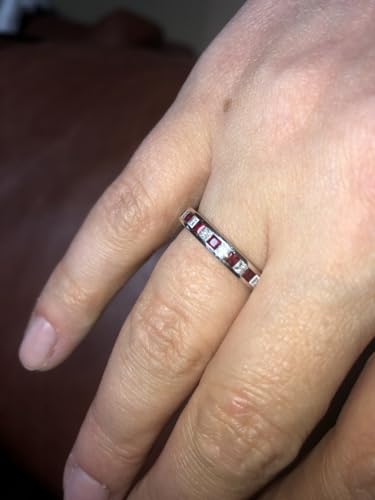 SILVER_MINE 2.25Ct Princess Cut Red Ruby CZ Diamond Women's Channel Set Full Eternity Ring in 14K White Gold Plated 925 Sterling Silver2