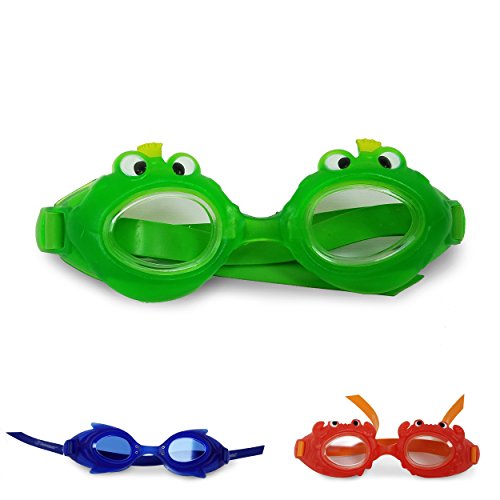 Swimtastic Kids Swimming Goggles - Comfortable & Fun Character Goggles for Boys & Girls (Green Frog)