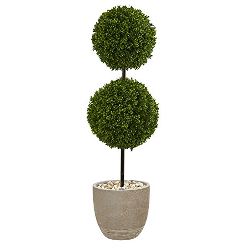 Nearly Natural 4ft. Boxwood Double Ball Topiary Artificial Tree in Oval Planter UV Resistant (Indoor/Outdoor)