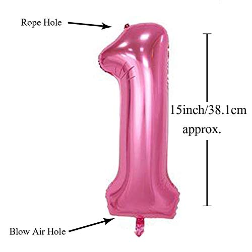 Image of AMFIN 15 Inch 1 Number Foil Balloons for 1st Birthday Baby Girl Party Decorations, First Wedding Anniversary Decoration Items - Pink