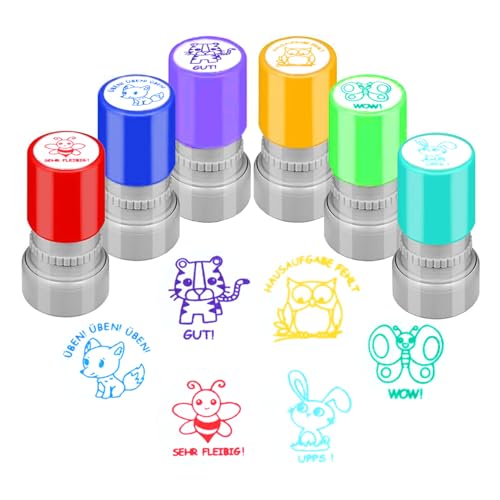 Selbstfärbender Lehrer Stempel Set 6Pcs Stempel für Kinder Belohnungsstempel Lehrer Schüler Hausaufgaben Stamper für Kinder Bildung Lehrer Überprüfung-Design1