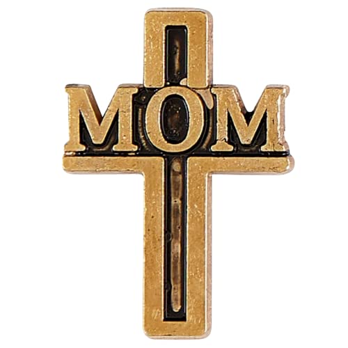 Image of Needzo Gold Tone God Bless Mom Cross-Shaped Lapel Pin with Prayer Card, Womens Cross Pins, Religious Mother's Gifts for Christian Moms, Grandmas, Aunts, and More, 1 Inch