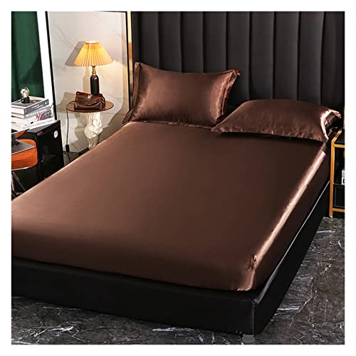 CIGPKLO Sabanas Frias Sábana de satén con cinturón elástico Bajera Repuesto Funda colchón/140/160/200/Sábana Doble sin Funda Almohada(Shen ka FEI,Queen 152x203x35cm)