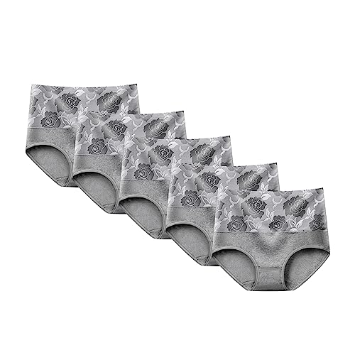Slip taille haute multicolore respirant anti-irritation en coton grande taille gris