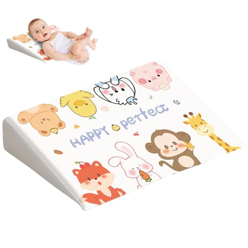 Almohada de cuña de 1 por ciento para bebé, pendiente de 15 ° linda almohada de reflujo de ácido de ácido de bebé con cubierta extraíble y cremallera invisible para alimentación de botellas, dorm