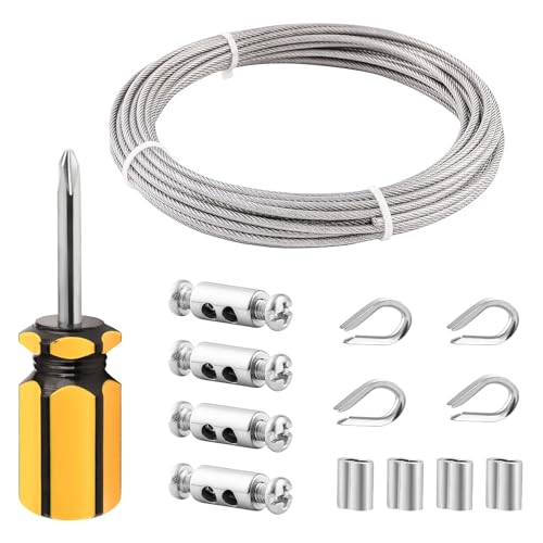 TooTaci Câble en Acier Inoxydable 3mm pour Intérieur – Câble de 10M avec Gaine PVC, Cosses M3 & Serre-Câbles en Acier au Carbone – Idéal pour...
