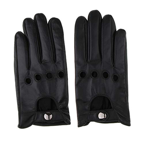 oshhni Masculino Retro Preto Couro Luvas de Condução Forrado Tela Toque Luvas Curtas - M