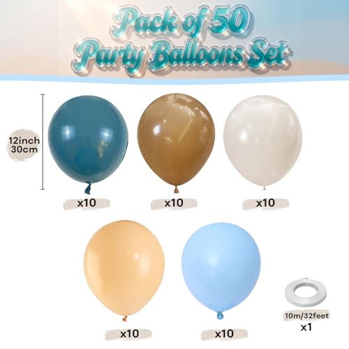 Image of Blue and Brown Balloons Bear Dusty Pastel Blue Khaki Nude White Sand Balloons Tan Apricot Beige Cream Balloon for Boys One Sweet Cookie Baby Shower Birthday Gender Reveal Party Decorations