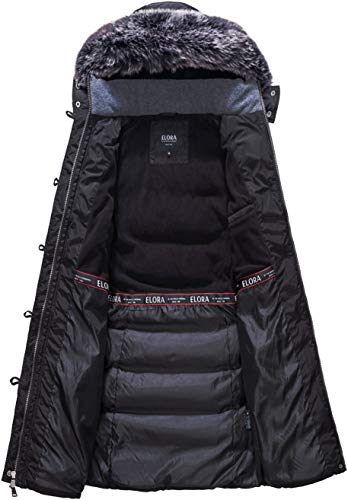 Elora Women's Winter Coat Vegan Down Puffer Parka Mid Length Cargo Seven Pocket Coat Faux-Fur Trim Removable Hood,Black, Small #TOP2