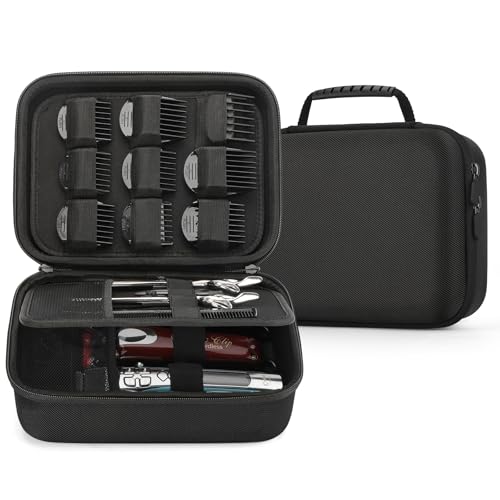 MOSLA Hard Barber Accessories Case for Hair Clippers Mens Hair Cutting Barber Supplies Holder Organizer Storage Bag for Hair Cutting Guard Grooming Kit (Nylon Black)
