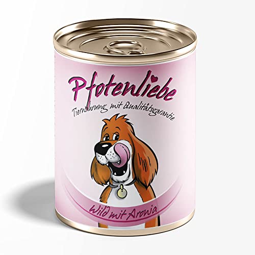 Pfotenliebe® Bio-Nassfutter für Hunde, Wild mit Aronia, natürlich ohne Chemie undmit Qualitätsgarantie, getreidefrei, 6 x400g (Dose)