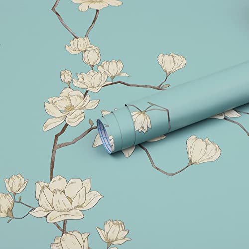 Fiula Papel Pintado Autoadhesivo Floral 44 x 300 Cm Vinilo Impermeable Azul Rústico Vintage