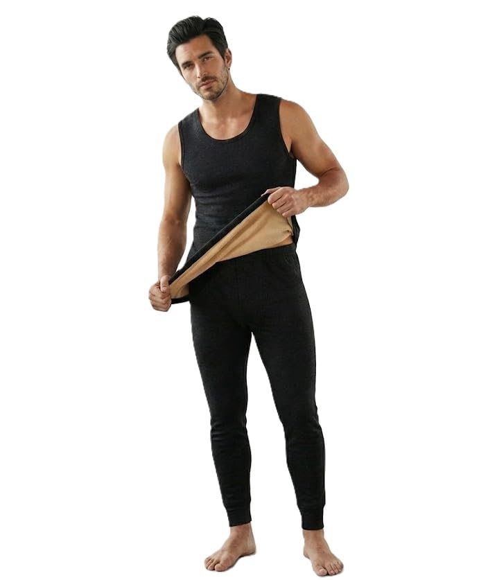 Alexvyan {M Size) Men's Thermal Fleece Lined Tank Top Thick Fleece Lined Base Layer Shirts Winter Sleeveless Vest Outdoor Tops Cami Cold Weather Ultra-Warm Black 3