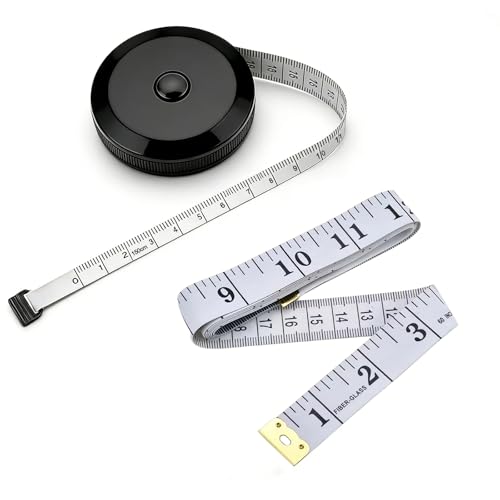 Body Tape Measure Set, Soft Measuring Tape + Retractable Tape Measure 2-Pack – 60 Inch Flexible Fiberglass Sewing Tape for Body Measurements, Weight Loss & Tailoring | Dual Scale Inches & CM