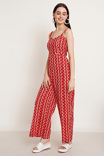 Image of COTLAND Fashions Jaipuri Cotton Abstract Printed Sleeveless Jumpsuit for Women