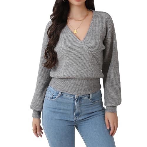 Image of Tops for Women Crochet Sweater V Neck Long Sleeve Lightweight Open Knit Pullover Casual Blouse for Spring Summer