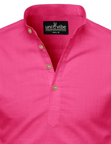 Image of Univibe Full Sleeve Chinese /Rounded /Mandarin Collar Pure Cotton Casual, Wedding, Party, Festival Stylish Short Length Slim fit Kurta Style Shirt for Men and Boys.