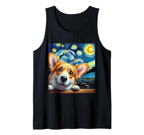 Van Gogh Corgi Art Noche Estrellada Perro Lindo Corgi Camiseta sin Mangas