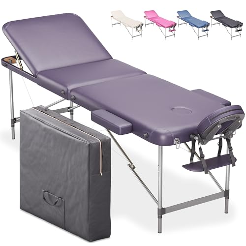 BELTOM® Table de Massage 3 Zones Portables en Aluminium lit esthetique + Sac - Violet