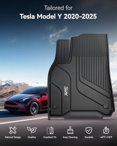 Image of 3W Tesla Model Y 2020-2024 6PCS Floor Mats,5-Seater (Not for Juniper) | TPE All Weather Floor Liner, Cargo Liner,Frunk Rear Liners, Custom Fit Model Y Accessories, Black, Over 10 Years Lifespan