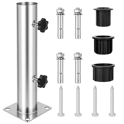 Zllzpzd Pieds de Parasol Support Réglable,Tube pour Pied de Parasol avec 3 Anneaux de Réduction en PVC (32/38/48mm) & 8 Clous en Acier,Support Parasol pour...