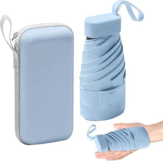 Mini Umbrella with Capsule Case, JOZUTTOW Folding Travel Umbrella Lightweight Compact Umbrella Windproof Strong Mini Portable Sun& Rain Umbrella for Women Men Blue