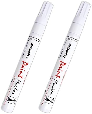 Artsunlvy White Paint Pens marking pens Permanent Markers - 2 Pack Oil Based Waterproof Markers for Tire, Rubber,Wood, Rocks, Metal, Canvas,Plastic, Dark Surface,Craft office Supplies,Medium Point