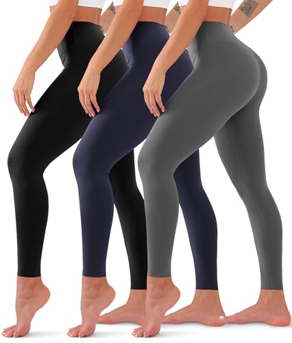 Opiniones de Ropa de Gimnasia para Mujer - solo los mejores. 46 Paquete de 3 leggings de cintura alta para mujer, pantalones de yoga que no se transparentan, leggings para control de abdomen para entrenamiento, correr, mantequilla, suaves, 03...
