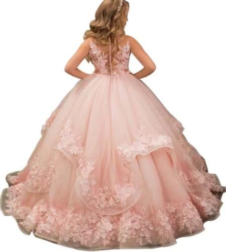 Flower Girl Dress for Weeding Lace Appliques Tulle Pageant Dress Ruffles Princess Formal Ball Gown