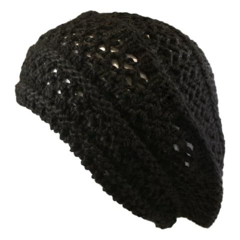 Morehats Women's Warm Crochet Knit Beret Hat Black Cover