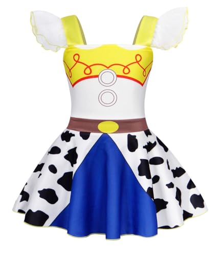 Jurebecia Toddler Girls Jessie Costume for Princess Cowgirl Dress up Birthday Outfit Halloween Christmas Costumes Cosplay Role Play Ruffle Sleeve Dress Size 2T/1-2Years