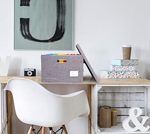 Collapsible Linen File Organizer Box, Easy To Slide File Folders, Compatible with Letter/Legal Hanging Filing Organization,Durable File Storage Organizer for Office Work/Home/Decor (Gray, 1 pack)