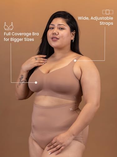 Image of Krvvy Premium Plus Size Super Supportive Bra | Full Coverage for Heavy Bust | Wireless Bra for Saggy Breast Support, Removable Cups, Wide Straps and Seamless Everyday Padded Bra 4 Hook Closure