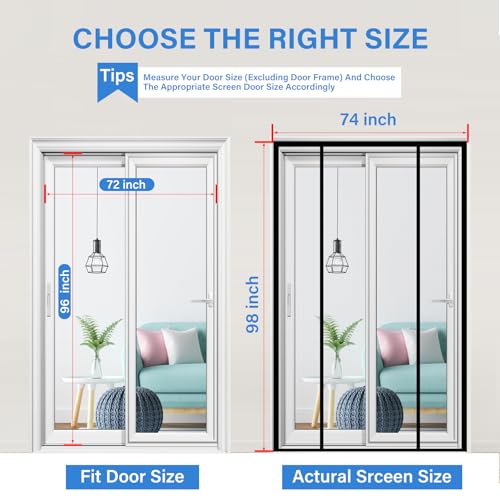Image of Magnetic Screen Door Upgraded PET Mesh Stronger Than Fiberglass and Polyester,Hands Free,Keeps Bugs Out,Pet & Kid Friendly,Suitable for Sliding Door,Large Patio Door and French Door-72''x96''