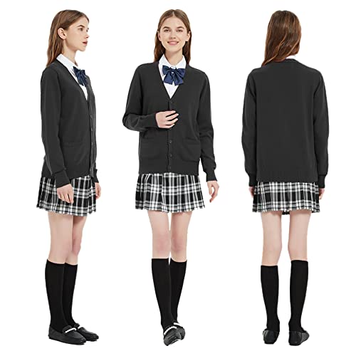 Blostirno Women's Cardigan Sweater V Neck Button Down Knit JK School Uniform Cardigans Girls Long Sleeve Coat with Pockets2