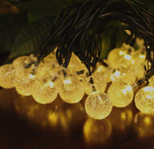 Cadena Luces LED Exteriores e Interiores, Cadena Luces LED solares 20 Luces, Cadena Luces solares con Bola Cristal Transparente, Color cálido, 30 LED