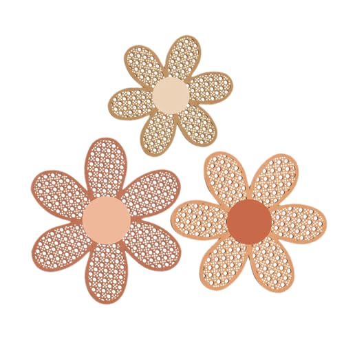 Décoration murale bohem en bois naturel salon lot de 3 panneaux fleurs marguerites