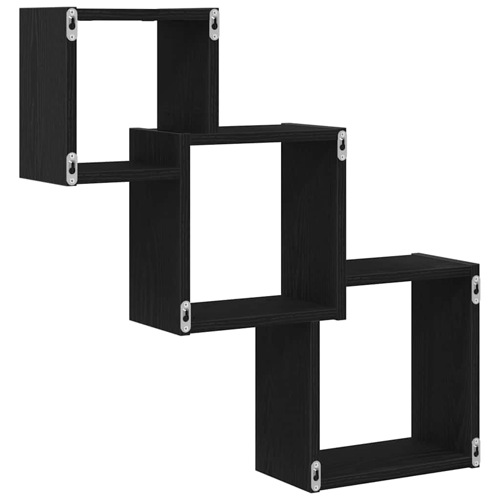 Estante de pared 68 x 15 x 68 cm, roble negro, 3 compartimentos, capacidad de carga 40 kg, material de madera, para salón, pasillo, dormitorio, cocina