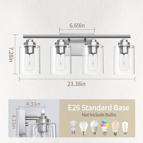 Image of SKEJAO Bathroom Vanity Light Over Mirror,Bathroom Light Fixture Wall Sconce Lighting for Bedroom,Living Room (Nickel, 4-Light)