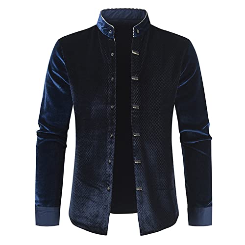SSBZYES Chemise à Manches Longues pour Hommes Col Montant De Couleur Unie Décontractée Or Velours Mode Veste Veste, Bleu, M