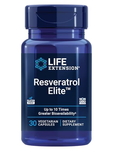 Life Extension Resveratrol Elite Trans-resveratrol Healthy Aging Cardiovascular Health Brain Health oxidative Stress Gluten-Free Non-GMO Vegetarian 30 Capsules