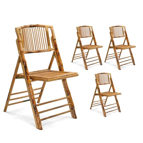 Bonnlo Bamboo Folding Chairs 1/2/4 Pack Foldable Dining...