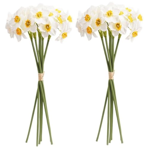 Narcisos blancos artificiales de 40 cm en 2 manojos de seda de aspecto real 6